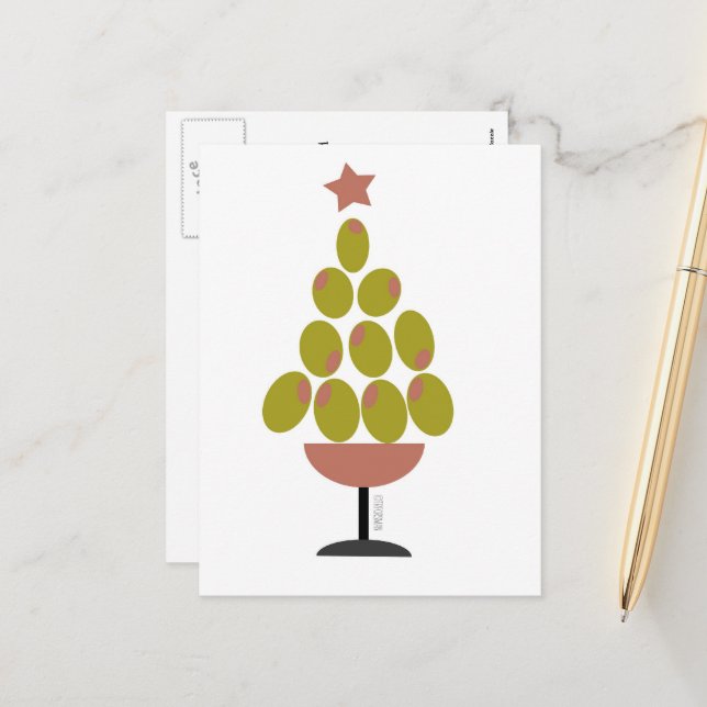 Holiday 'CHEERS!' Olive Tree design Postcard (Front/Back In Situ)