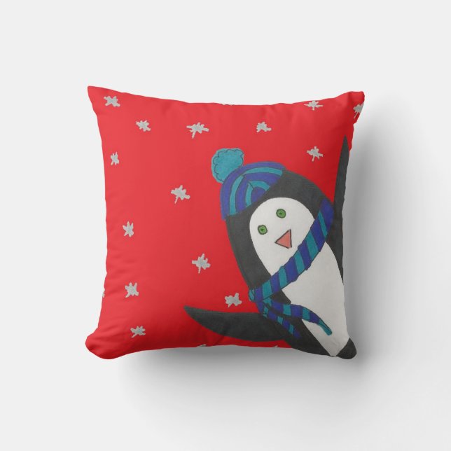 Holiday Cheers Penguin Cushion (Front)