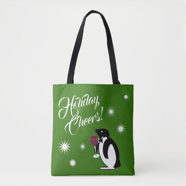 Holiday Cheers Penguin Tote Bag (Front)