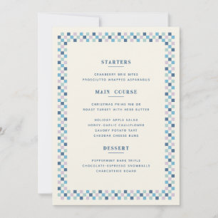 Holiday Chequerboard Christmas Menu Card - Blue