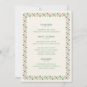 Holiday Chequerboard Christmas Menu Card - Green