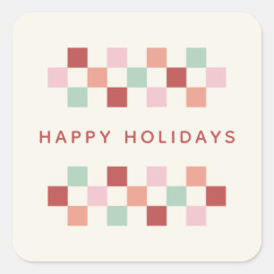 Holiday Chequerboard Envelope Seal Sticker - Berry