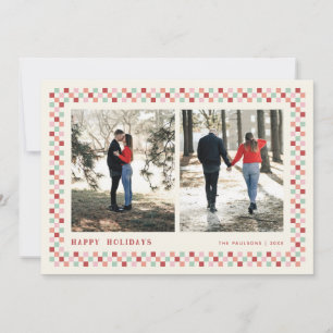 Holiday Chequerboard Holiday Photo Card - Berry