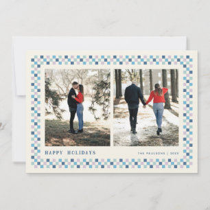 Holiday Chequerboard Holiday Photo Card - Blue