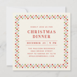 Holiday Chequerboard Party Invitation - Red