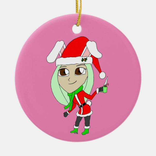 holiday chibi  bunnygirl    ceramic ornament (Front)