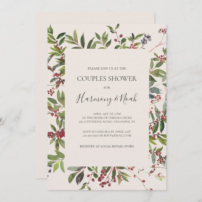 Holiday Chic Botanical | Champagne Couples Shower  Invitation (Front/Back)