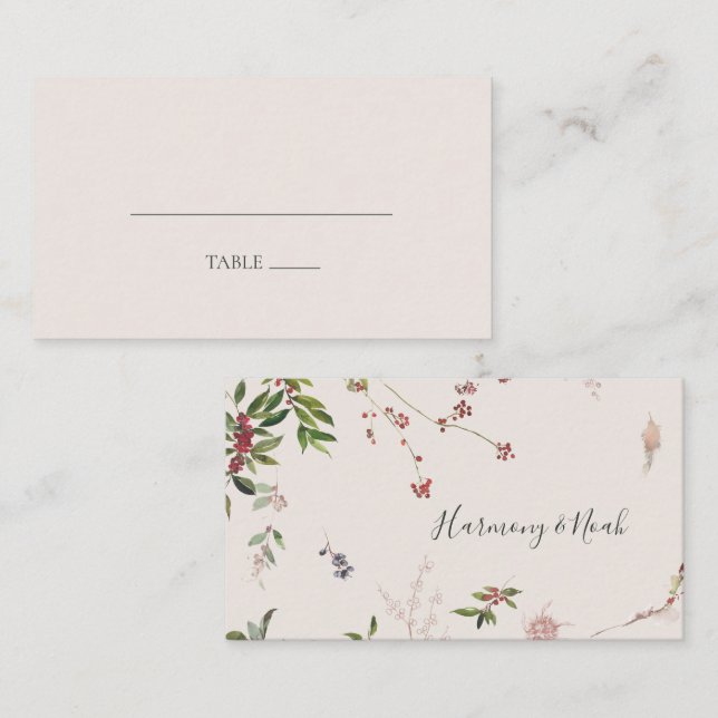 Holiday Chic Botanical | Champagne Flat Wedding Place Card (Front/Back)