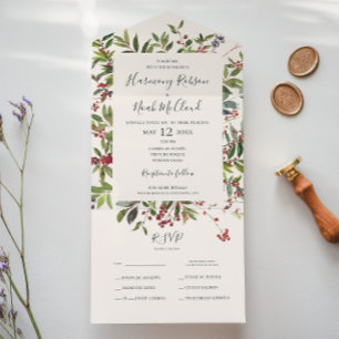 Holiday Chic Botanical   Champagne Seal And Send All In One Invitation