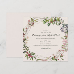 Holiday Chic Botanical   Champagne Square Wedding Invitation