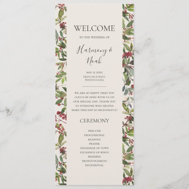 Holiday Chic Botanical | Champagne Wedding Program Programme (Front)