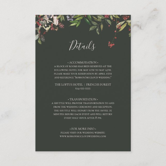 Holiday Chic Botanical | Dark Green Details Enclosure Card (Front)