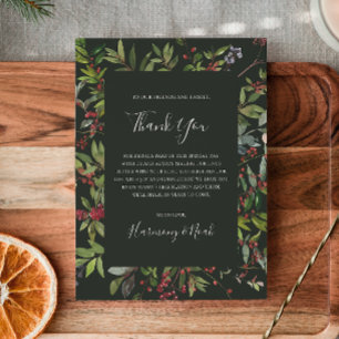 Holiday Chic Botanical   Dark Green Thank You Card