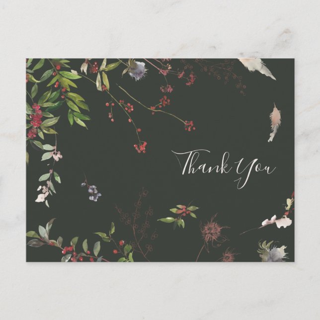 Holiday Chic Botanical Dark Green Thank You Postcard (Front)