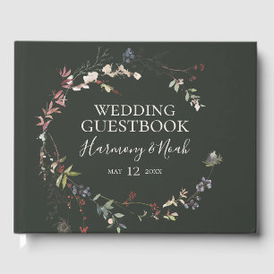Holiday Chic Botanical Dark Green Wedding Guest Book