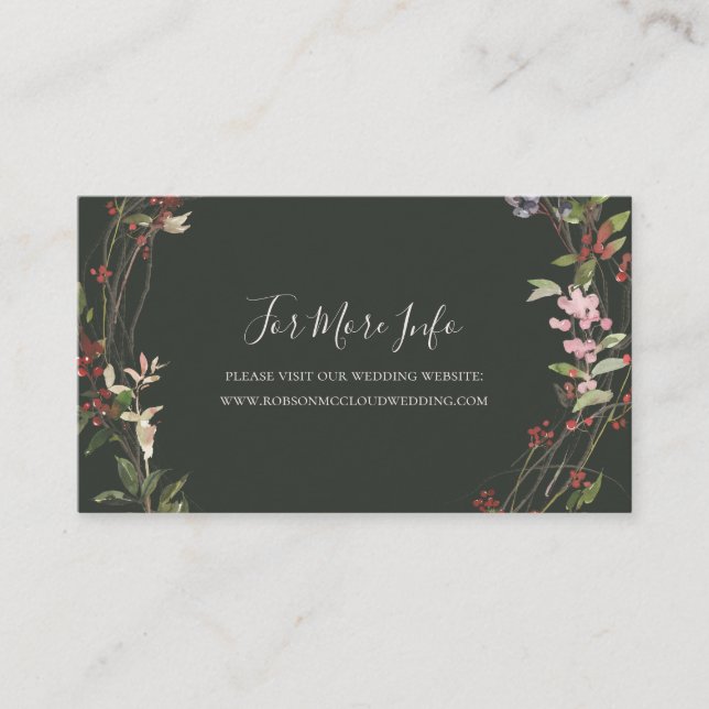 Holiday Chic Botanical | Green Wedding Website Enclosure Card (Front)