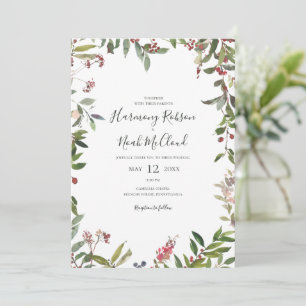 Holiday Chic Botanical White All In One Wedding Invitation