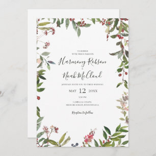 Holiday Chic Botanical White Casual Wedding Invitation