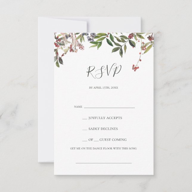 Holiday Chic Botanical | White Song Request RSVP Card (Front)