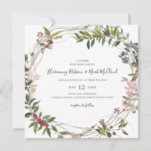 Holiday Chic Botanical White Square Wedding Invitation