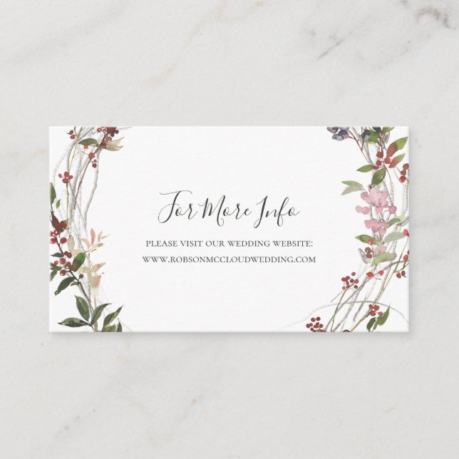 Holiday Chic Botanical | White Wedding Website Enclosure Card (Front)