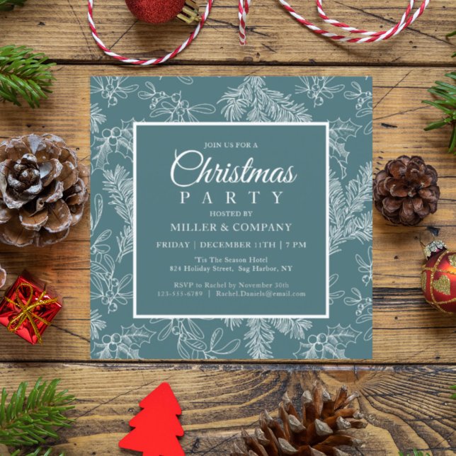 Holiday Chic Teal Floral Corporate Christmas Party Invitation (Creator Uploaded)