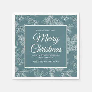 Holiday Chic Teal Floral Corporate Christmas Party Napkin