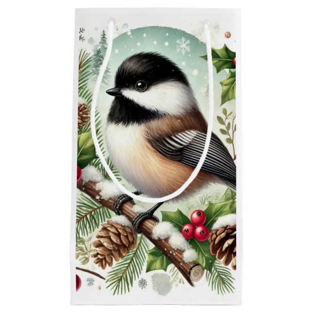 Holiday Chickadee Small Gift Bag (Front)