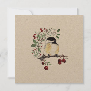 Holiday Chickadee Songbird Watercolor Fine Art