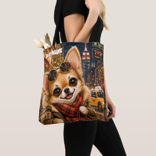 Holiday Chihuahua Christmas shopping in NY Tote Bag