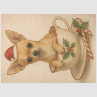 Holiday Chihuahua in Holly Teacup – Cute Christmas Tissue Paper