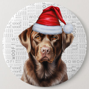 Holiday Chocolate Lab Dog on Woof Background 6 Cm Round Badge