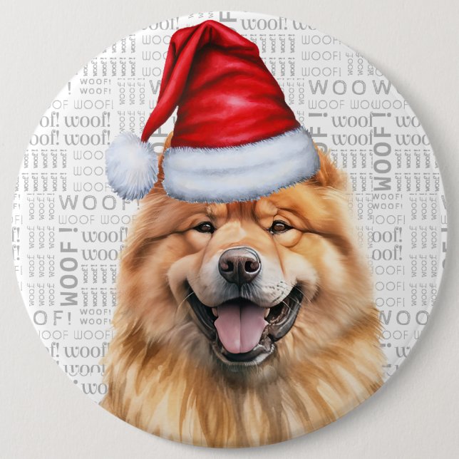 Holiday Chow Chow Santa Dog on Woof Background 6 Cm Round Badge (Front)