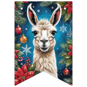 Holiday Christmas Animals With Poinsettias Bunting