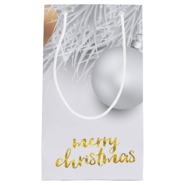 Holiday,Christmas Balls,Pine Tree Branches Small Gift Bag (Front)