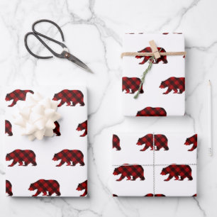 Holiday Christmas bear red plaid winter  Wrapping Paper Sheet