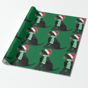 Holiday Christmas Black Lab Green Wrapping Paper