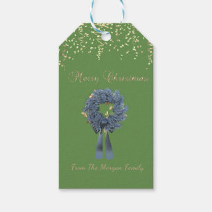 Holiday Christmas Blue Wreath,Confetti,Green Gift Tags