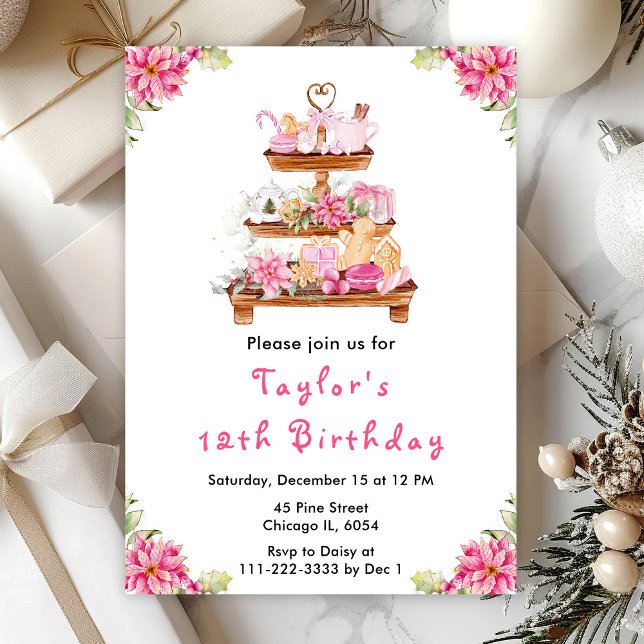 Holiday Christmas Brunch Birthday Party Pink Invitation (Creator Uploaded)
