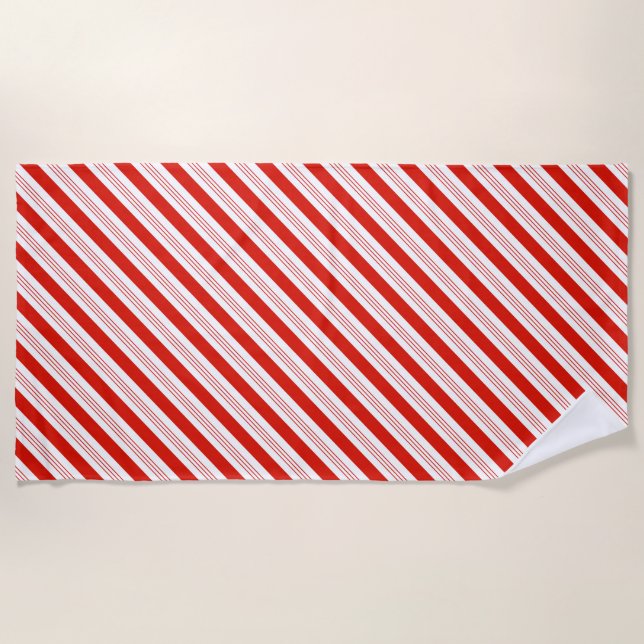 Holiday Christmas candy cane red stripes stylish Beach Towel (Front)