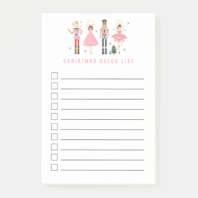 Holiday Christmas Check List Pink Nutcracker Post-it Notes (Front)