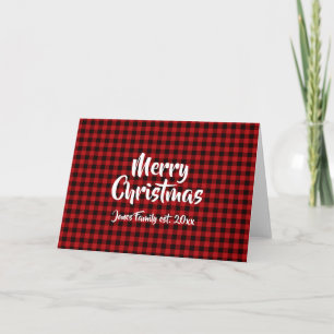 Holiday Christmas cheer, red buffalo plaid pattern Card