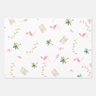 Holiday Christmas Coastal Beach Flamingo Palmtree  Wrapping Paper Sheet
