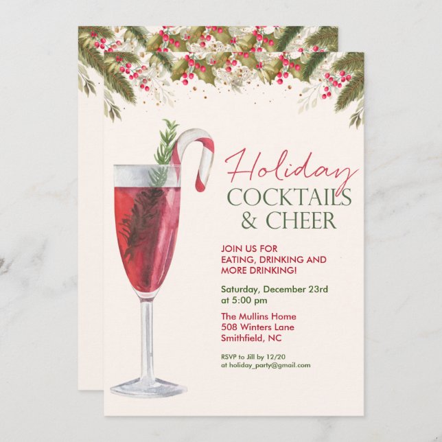 Holiday Christmas Cocktails Party Invitation (Front/Back)