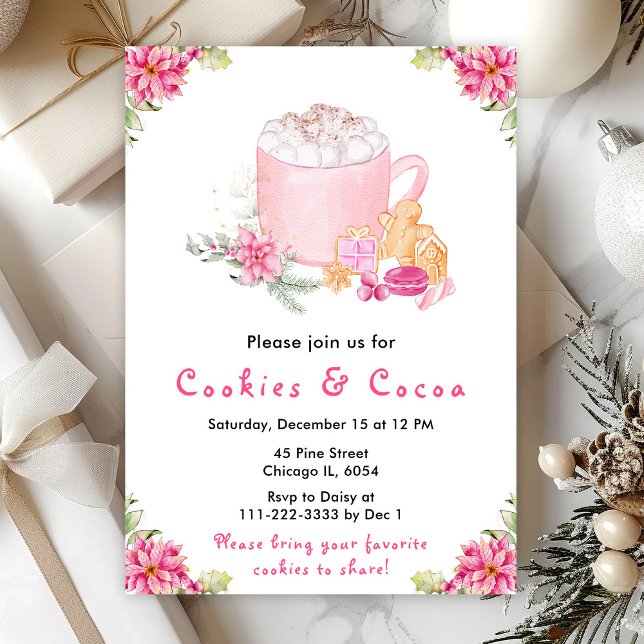 Holiday Christmas Cookies and Cocoa Pink Invitation (Creator Uploaded)