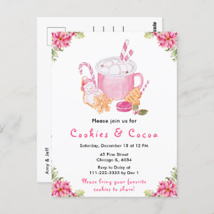 Holiday Christmas Cookies and Cocoa Pink Postcard