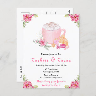 Holiday Christmas Cookies and Cocoa Pink Postcard