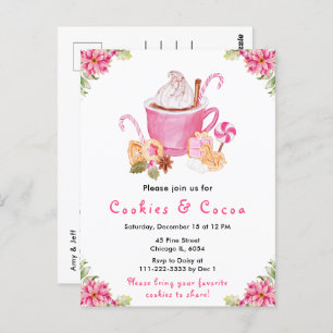 Holiday Christmas Cookies and Cocoa Pink Postcard
