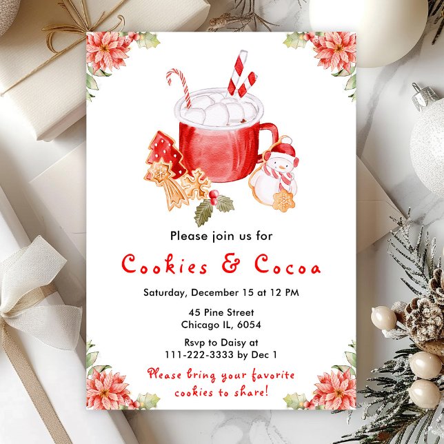 Holiday Christmas Cookies and Cocoa Red Invitation (Creator Uploaded)
