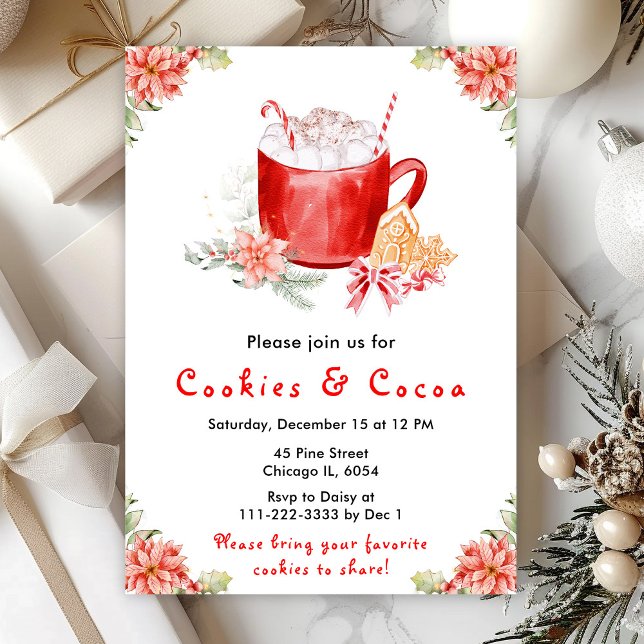 Holiday Christmas Cookies and Cocoa Red Invitation (Creator Uploaded)